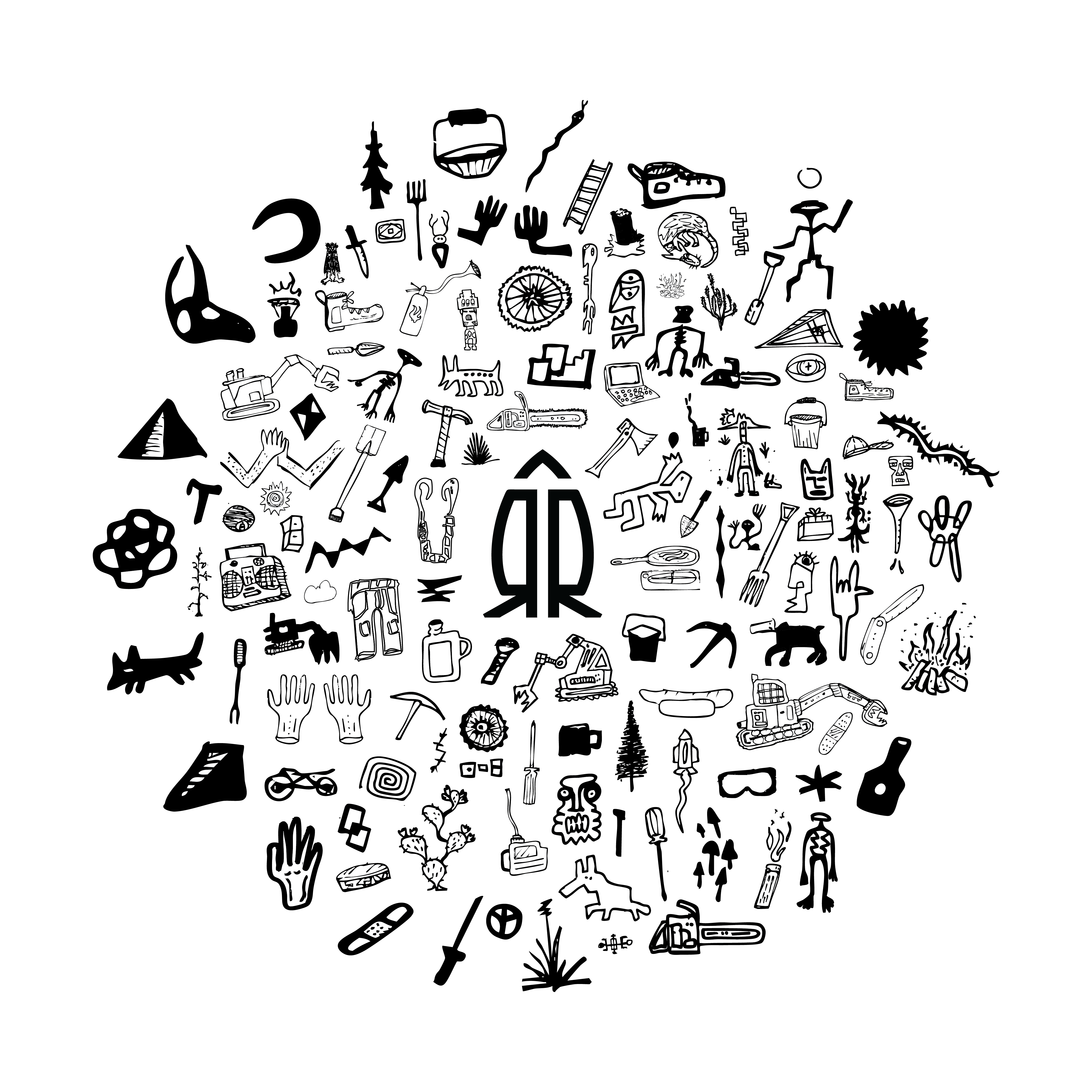 Circular icon arrangement with RR mark at center